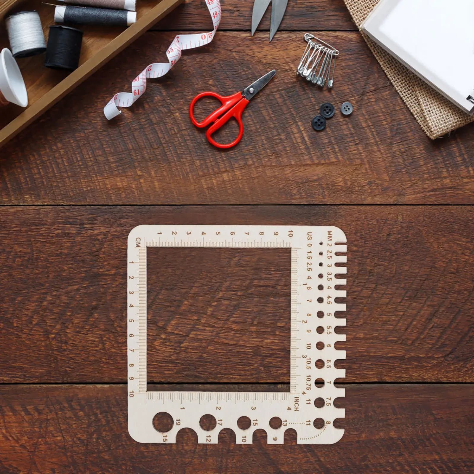 2 Pezzi Righello Misuratore per Lavori a Maglia in Legno, Strumento di Misurazione per Uncinetto, Calibro per Aghi Metrici e Imperiali, Accessori per Cucito e Artigianato