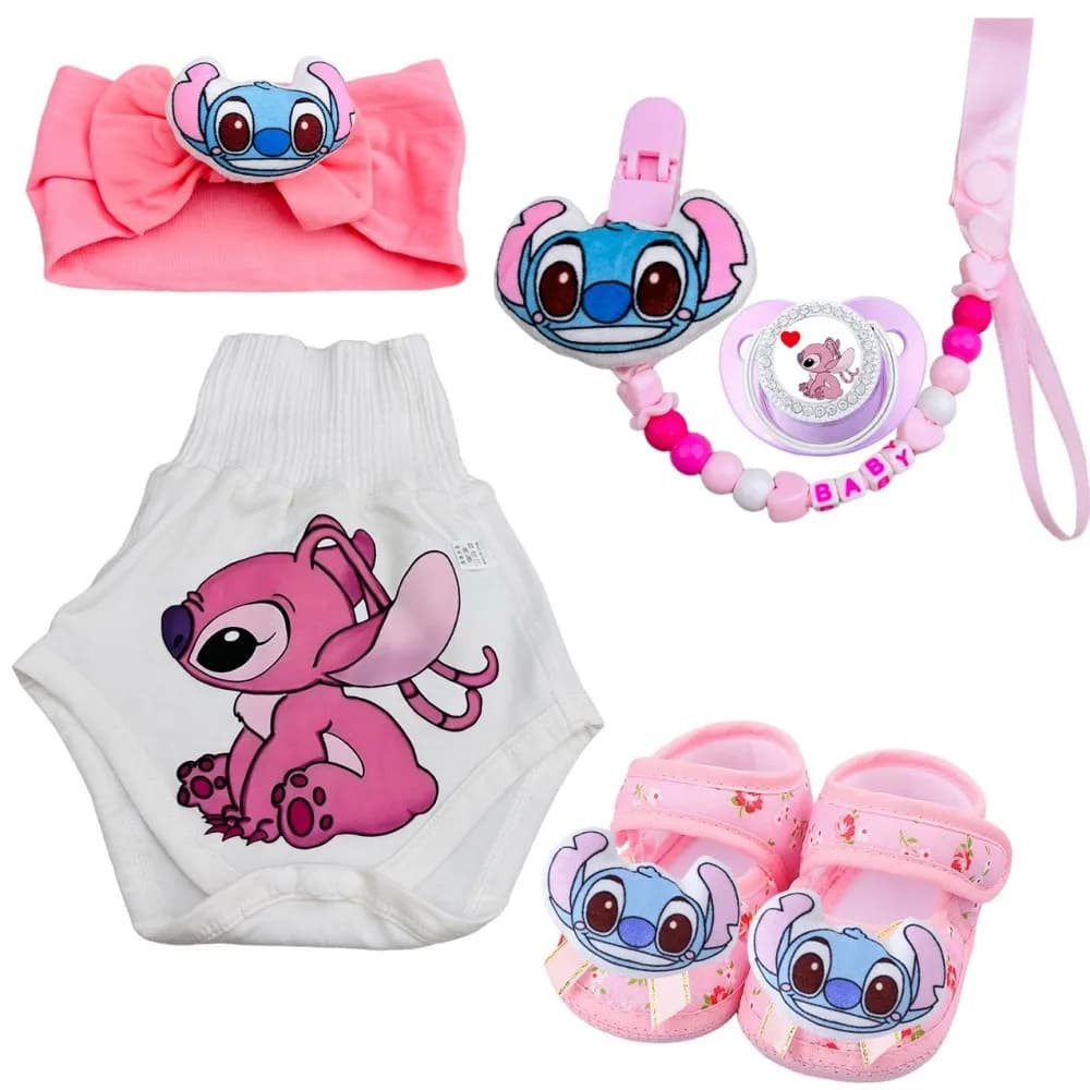 Set per Neonata con Ciucci, Clip per Ciucci, Pantaloni da Gattonamento, Fasce per Capelli e Scarpine, un Set da Viaggio Super Carino