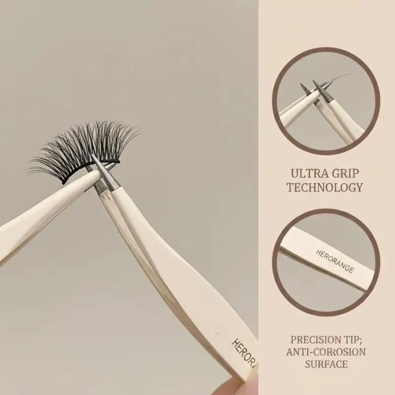 YY30 Anti-Flat Grippers, Professional Rotoned Design for Application Solid Eyelashes Without Collar