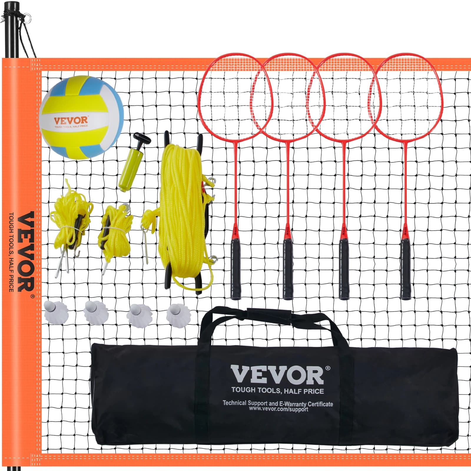 VEVOR Set da pallavolo e badminton per esterni Set combinato professionale con pali in acciaio regolabili con borsa per il trasporto per prato da spiaggia nel cortile