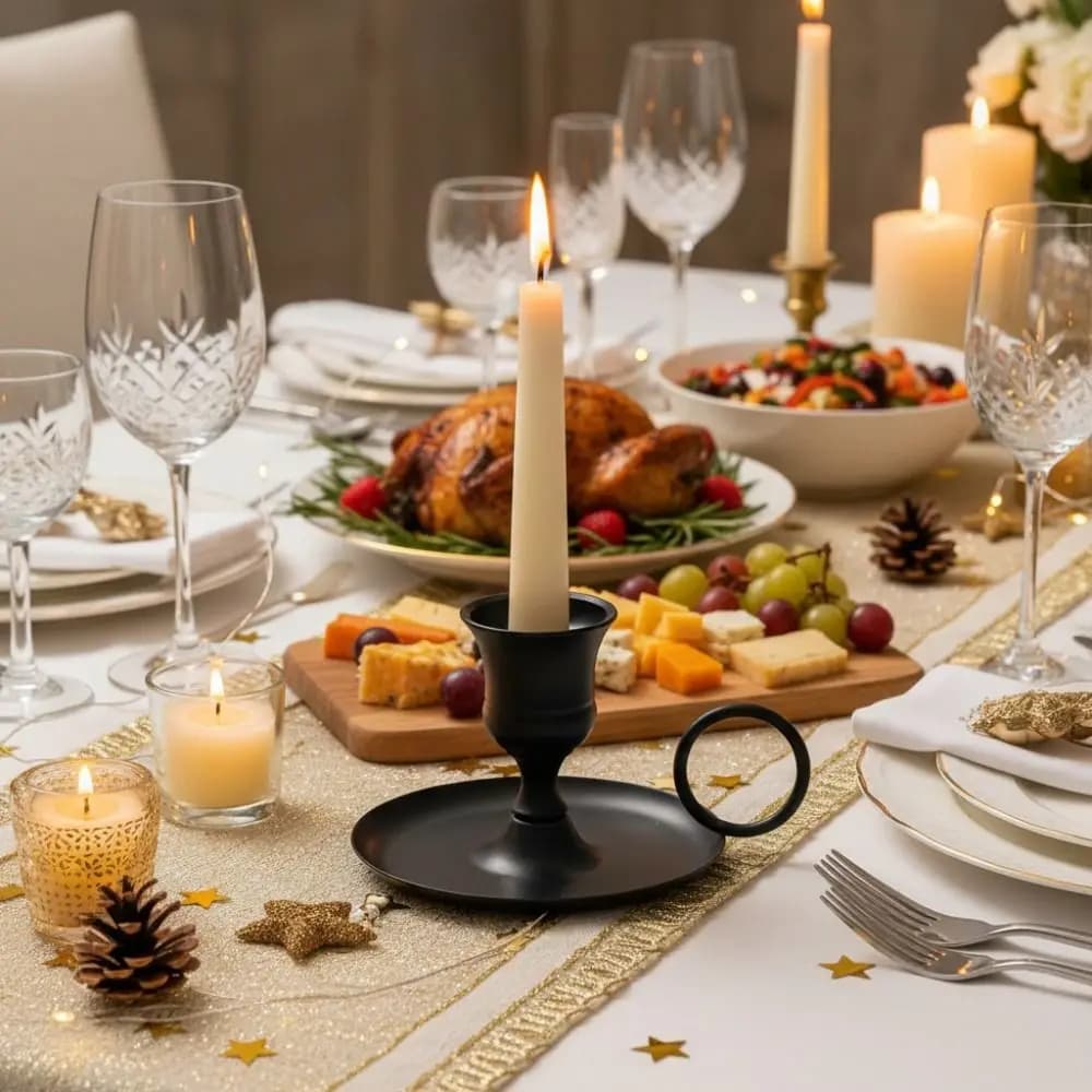 2 Piece Retro Handheld Metal Candle Holder European Style with Holding Ring Desktop Candlestick Plated Candle Cup Festive