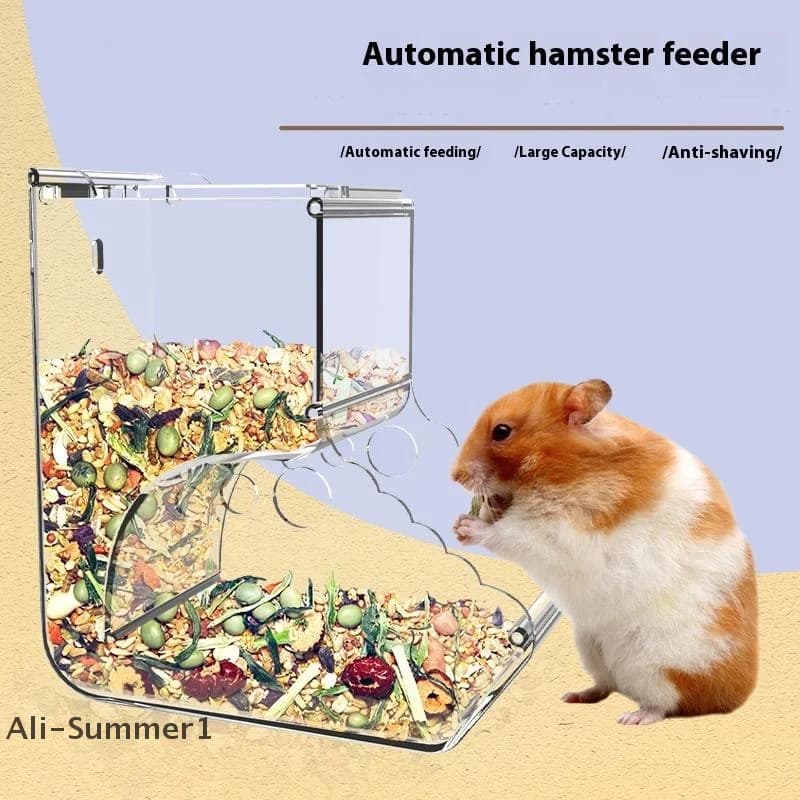 【E】 Mangiatoia automatica per animali domestici in plastica trasparente da 1 pezzo per criceti, porcellini d'India, ciotola per alimenti, contenitore per alimenti per conigli