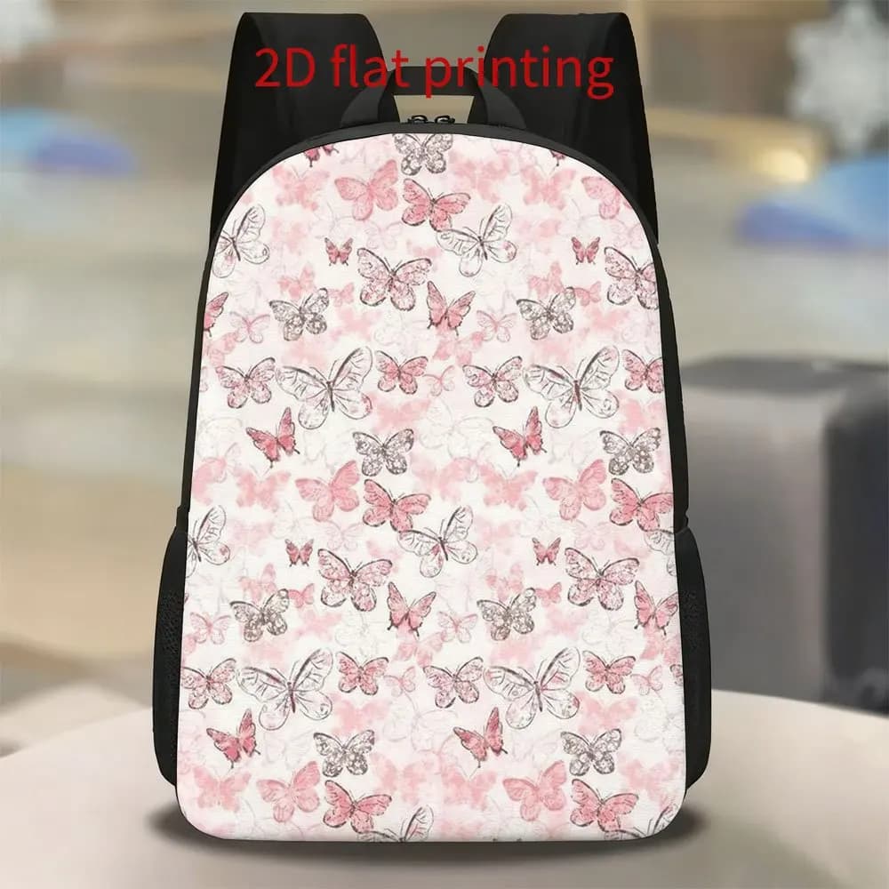 Uno zaino bicolore rosa e grigio con motivo a farfalle e spallacci regolabili rinforzati - leggero e capiente