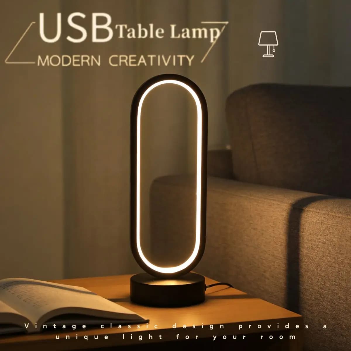Lampada da scrivania a LED alimentata tramite USB con fascio circolare a 3 colori, lampada da comodino, protezione per gli occhi, luce notturna, camera da letto
