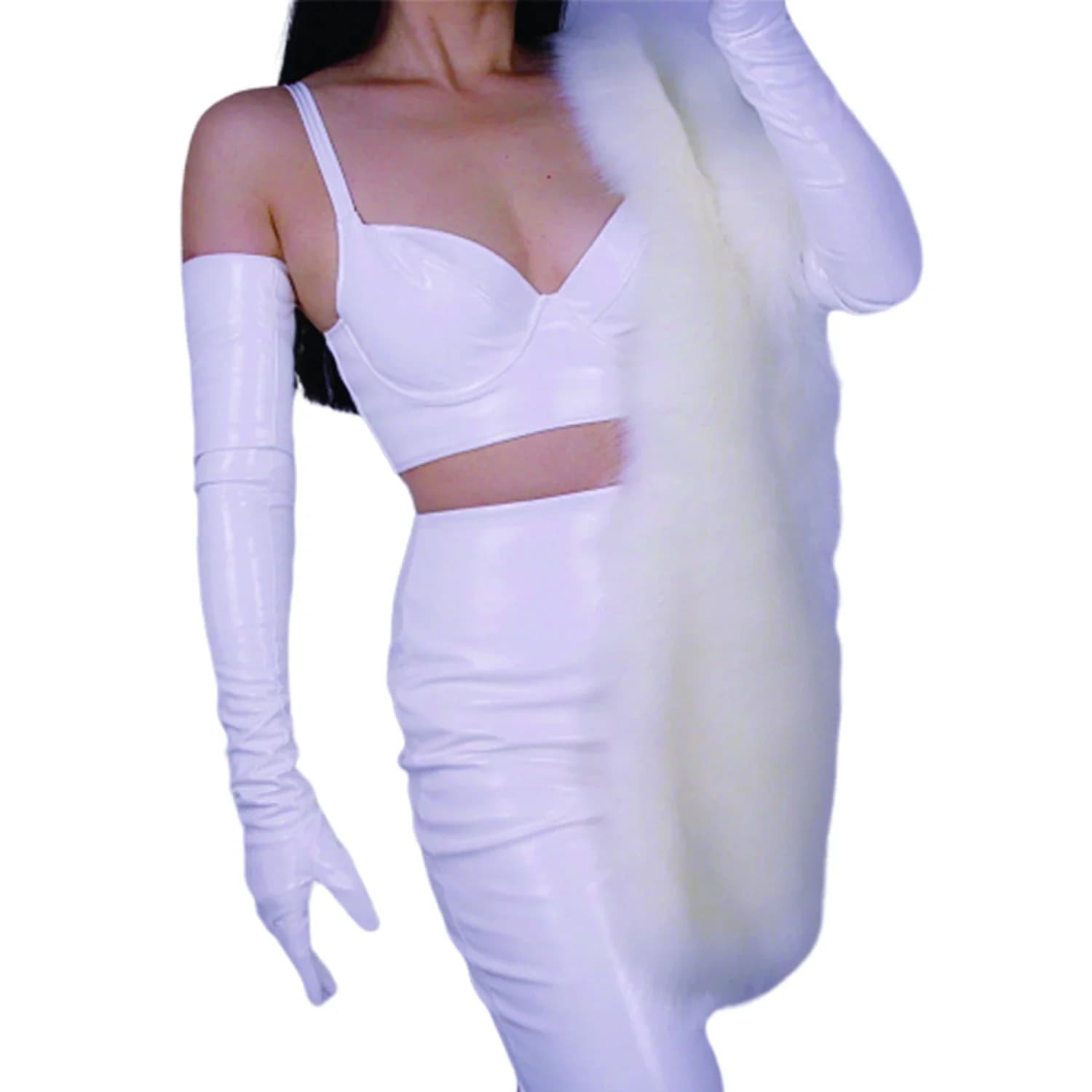DooWay Guanti da donna in lattice bianco in finta pelle verniciata lucida effetto bagnato sottile 70 cm lungo discoteca festa di nozze opera guanto da sera