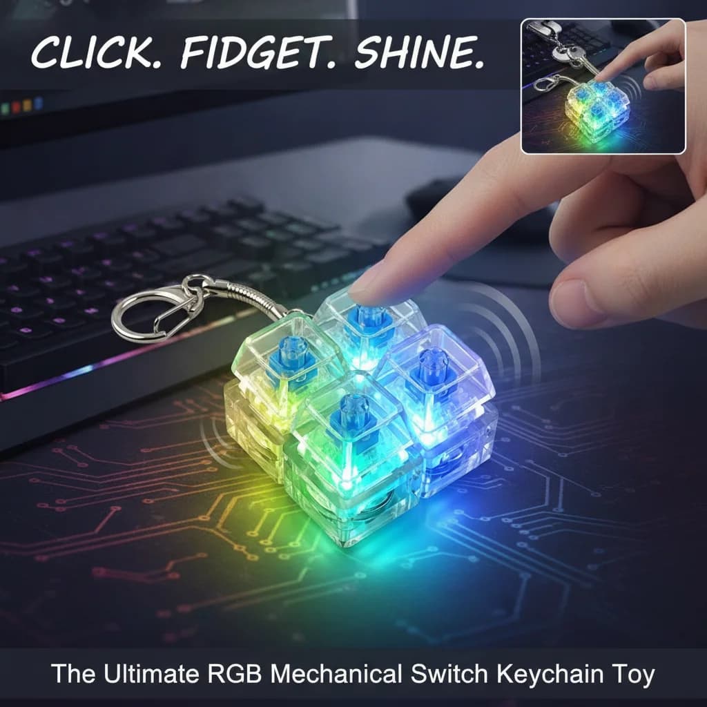 Luminous 4-Point Mechanical Keyboard with Decompression Button Stress Relief Toy Keychain Axis Tester Finger Pinch Relief