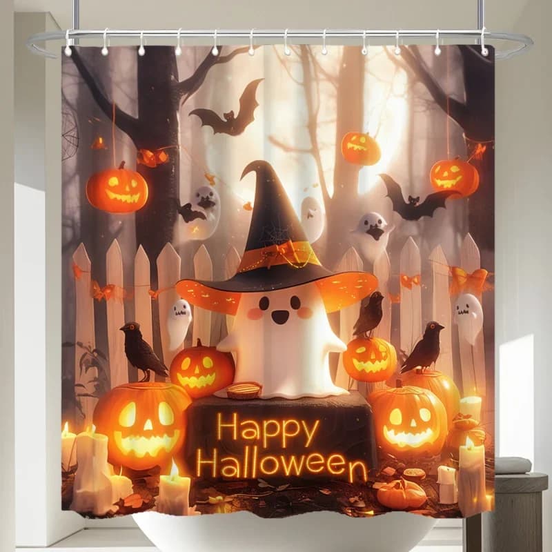Tenda da doccia con zucca, decorazione per le vacanze di Natale di Halloween, decorazione per la casa autunnale e invernale, lavabile