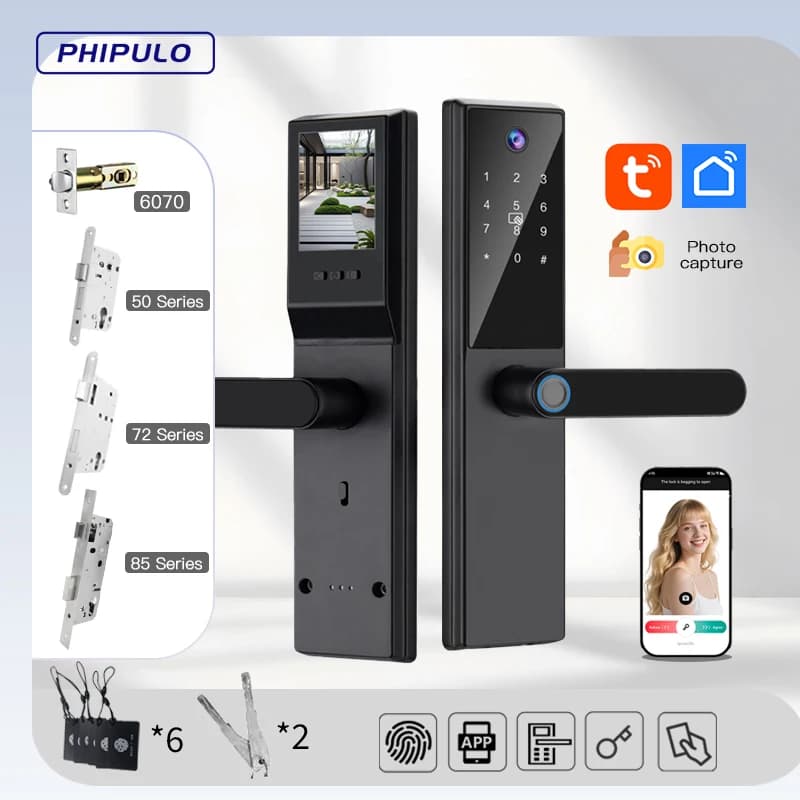 Tuya WiFi Serratura elettronica digitale intelligente con acquisizione fotografica per porte d'ingresso residenziali e di appartamenti