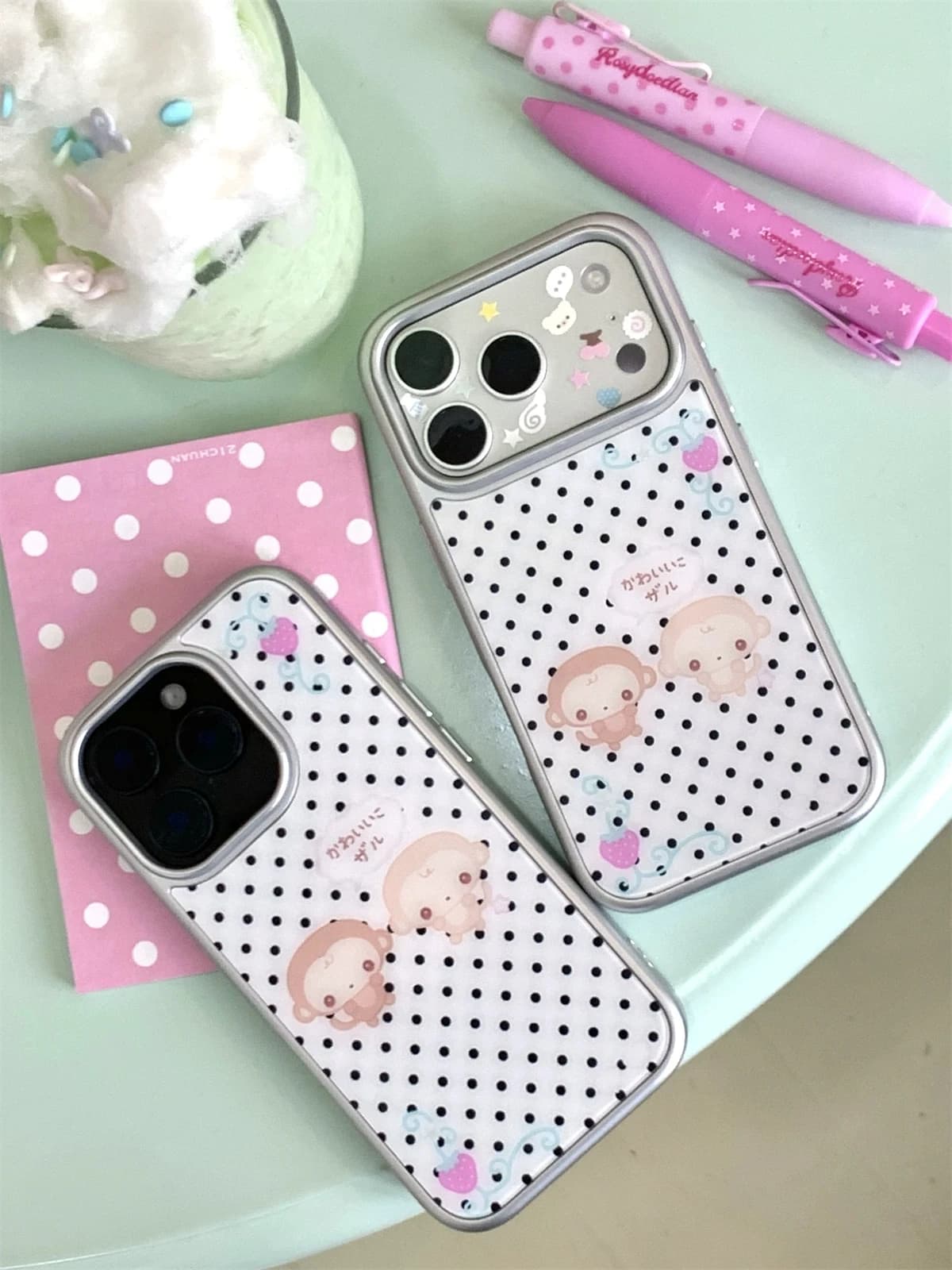 Cute Monkey Kawaii Cartoon Polka Dots Lovely Phone Case For iPhone 18 17 16 15 14 13 12 11 PRO MAX PLUS 17air Drip Glue Cover