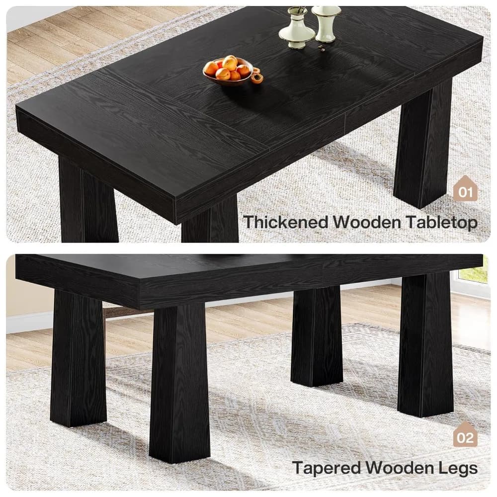 Tavolo da Pranzo 63'', Moderno Tavolo Rettangolare da Cucina con Gambe Affusolate Robuste, Tavolo da Cena Nero per Affari, Personalizzabile