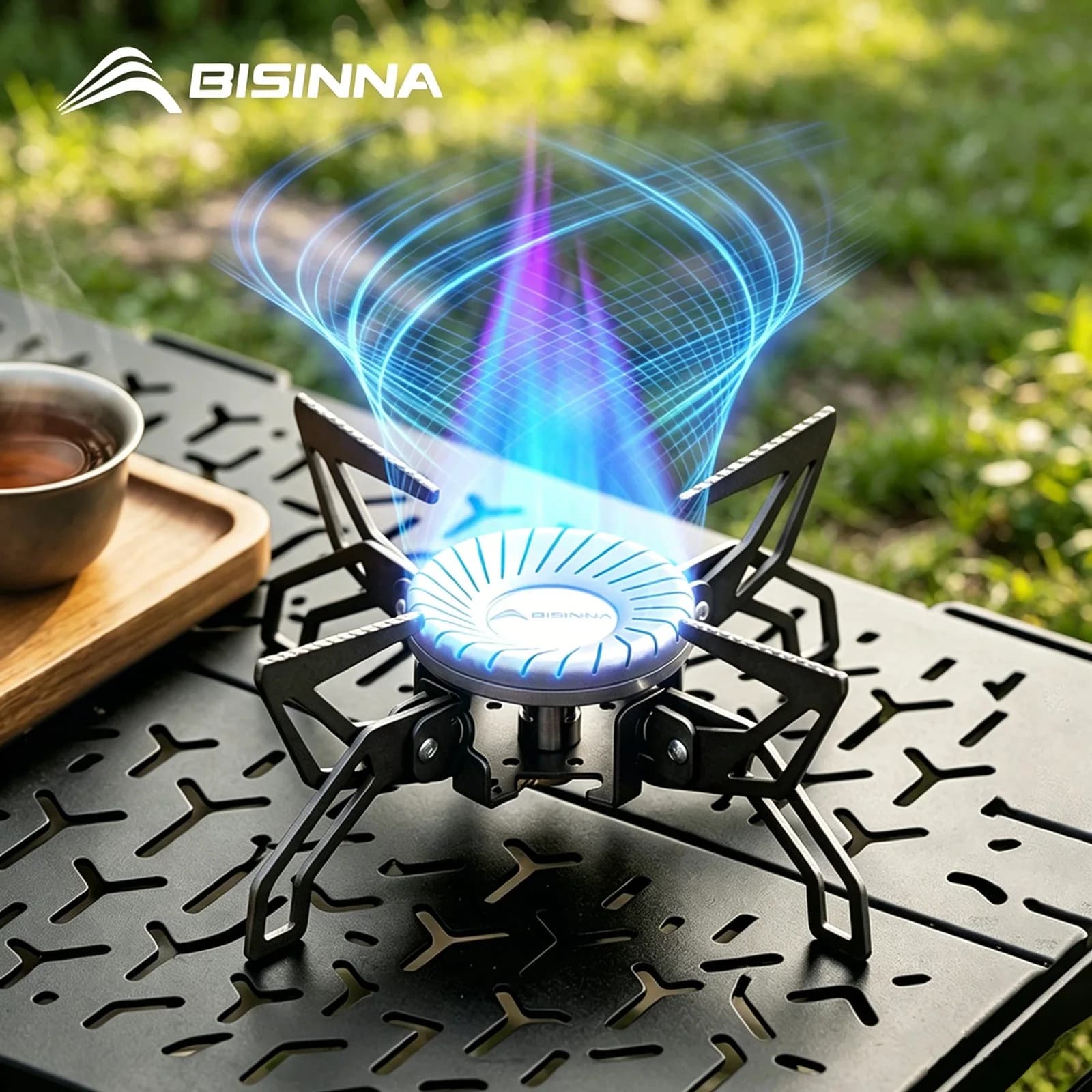BISINNA Fornello da Campeggio 4000W ad Alta Potenza, Pieghevole e Portatile a Gas Butano per Escursionismo e Cucina all'Aperto