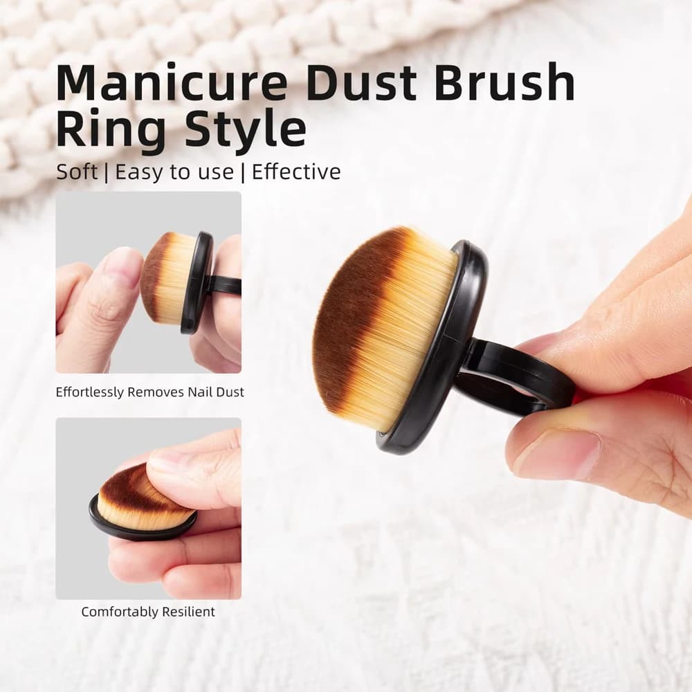 1/3Pcs Manicure Dust Clean Brush Finger Ring Duster Soft Hair Nail Polish Powder Dusting Tools Nail Art Essential Dense Bristles