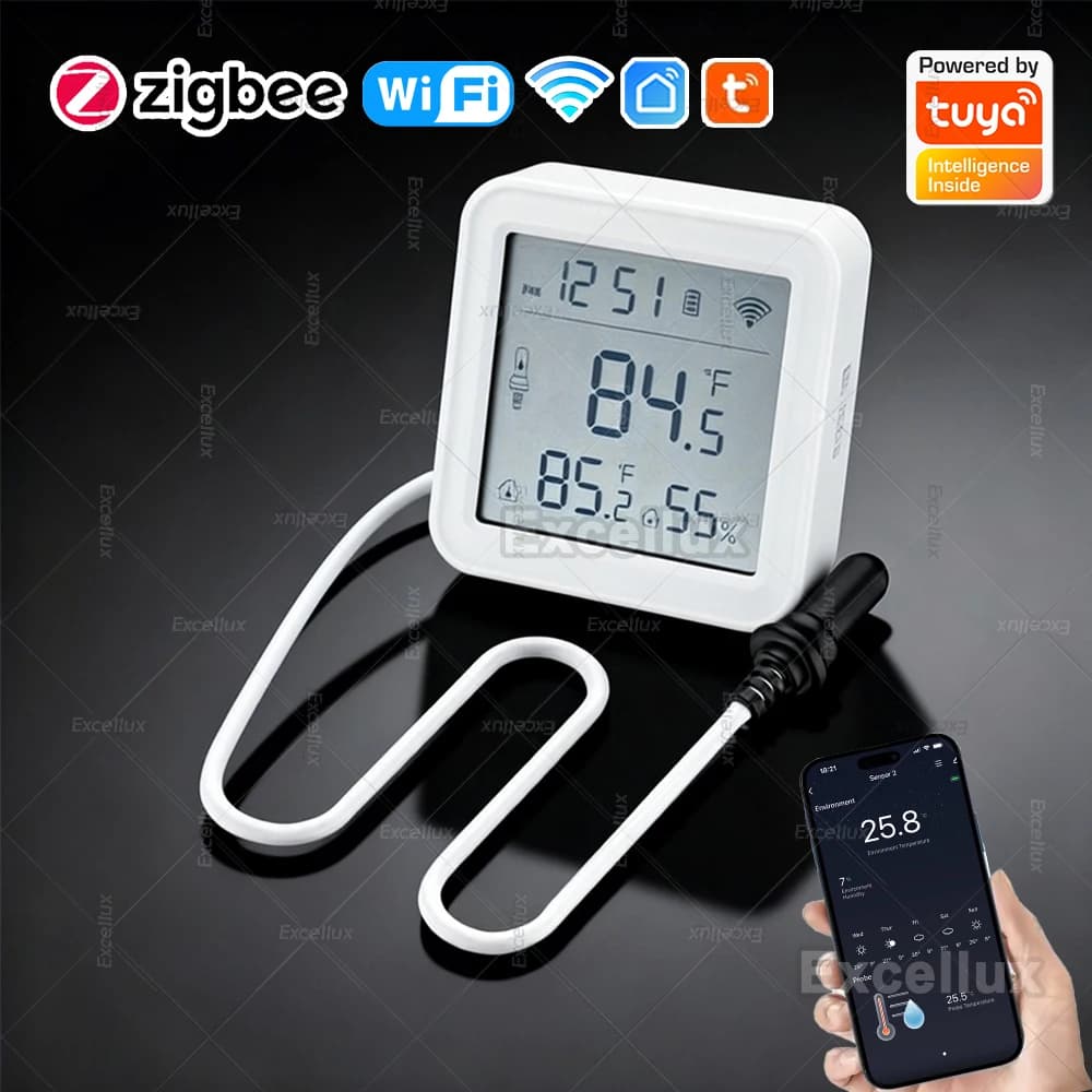 Sensore di temperatura e umidità Tuya WiFi Zigbee con sensore sonda esterna Termometro digitale con schermo LCD per acquario congelatore