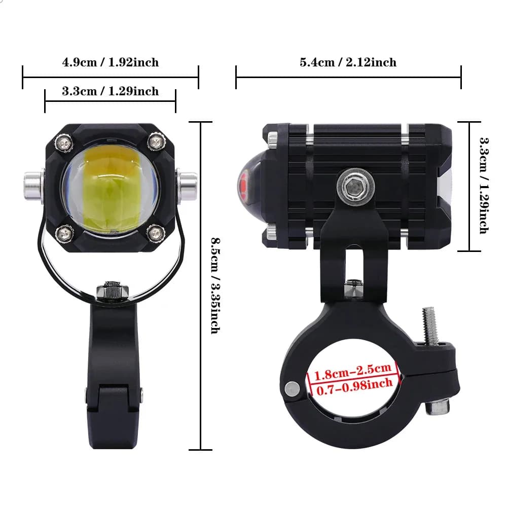 Fari per moto elettriche, luci anteriori a LED Demon Eye ad alta intensità con modalità di lampeggio bianco e giallo.