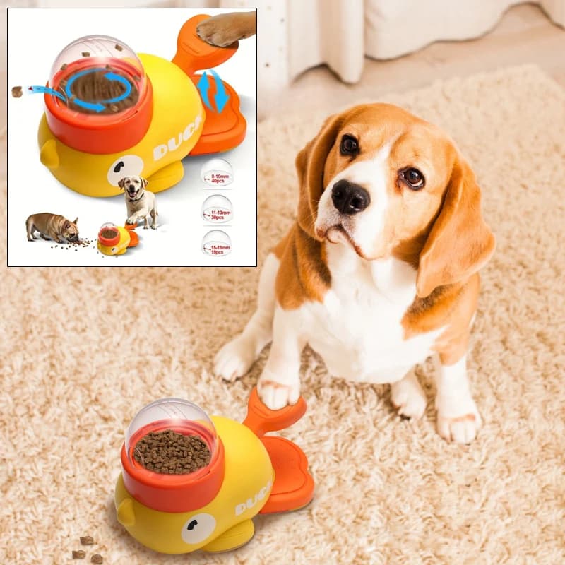 Mangiatoia per cibo per cani Cartoon Duck Design Snack per animali domestici Puzzle Mangiatoia Antiscivolo Cucciolo Automatico Dispenser di cibo per cani e gatti Giocattolo