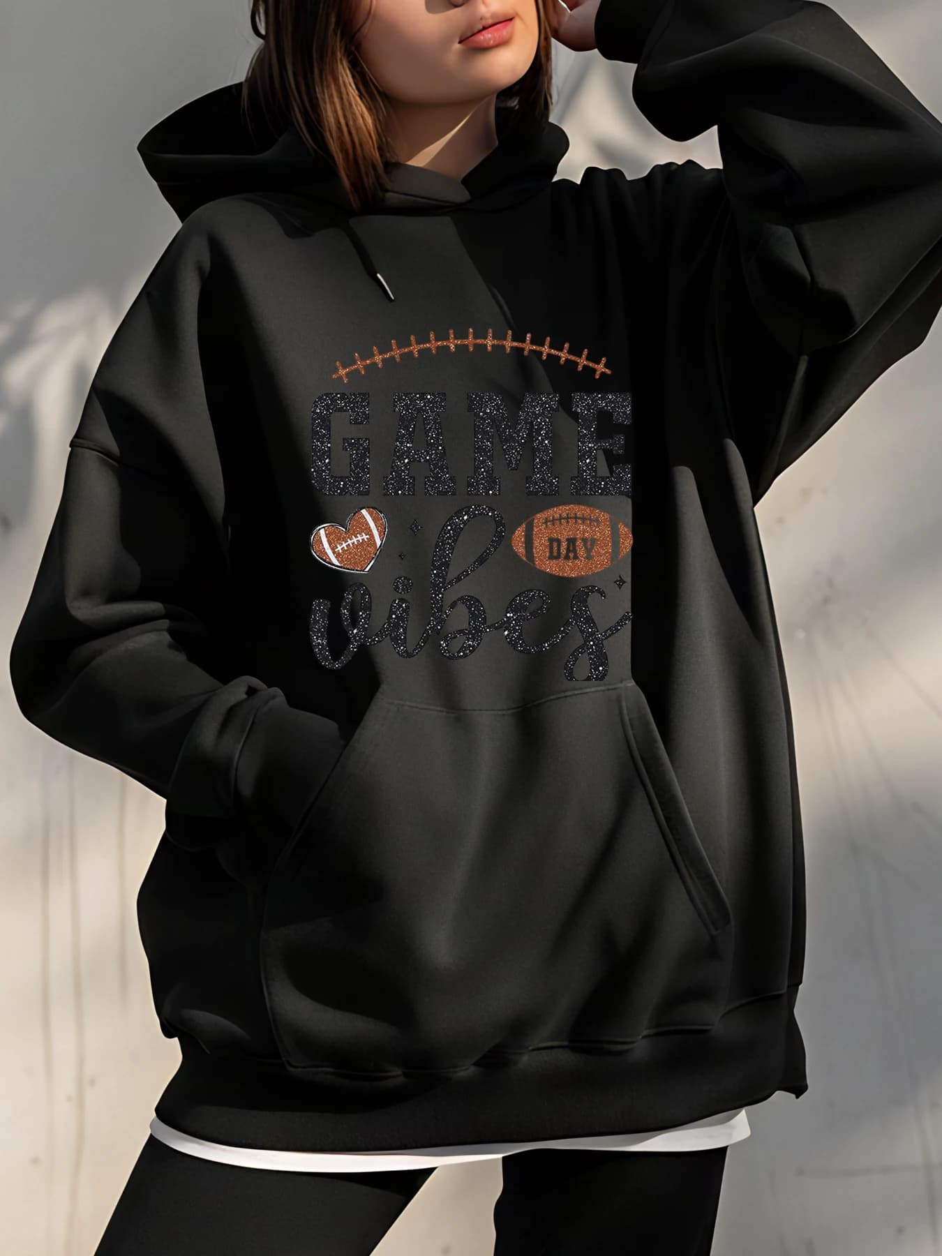 Football Hoodie Game Day Vibes Sweatshirt with Print Women casual sportswear Autumn Winter Women's Fashion Jacket