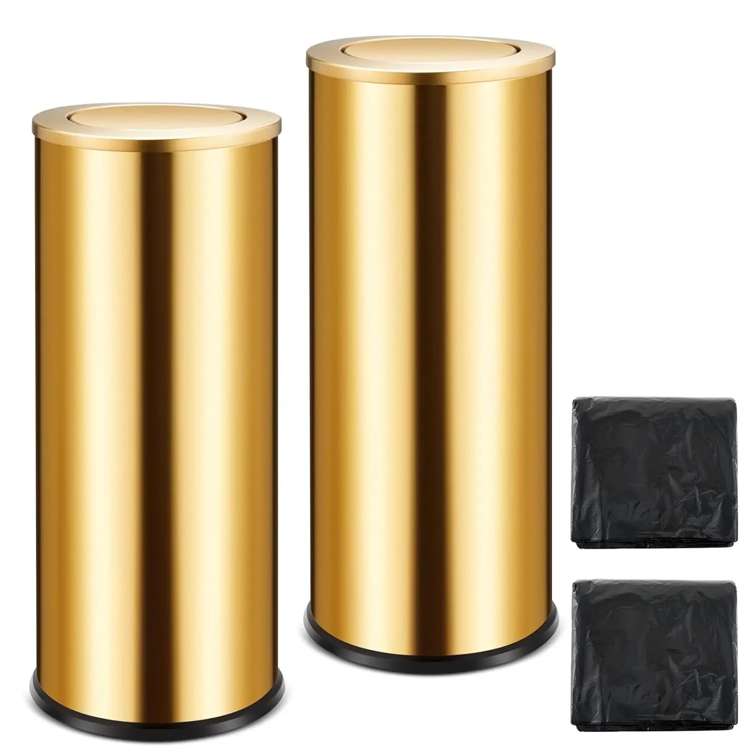 Set di 2 Pattumiere da 30L/8GAL con Coperchio Dorato, 200 Sacchi per Rifiuti Inclusi, Pattumiera da Cucina in Ottone Dorato Metallizzato con Coperchio a Ribalta, Uso Commerciale
