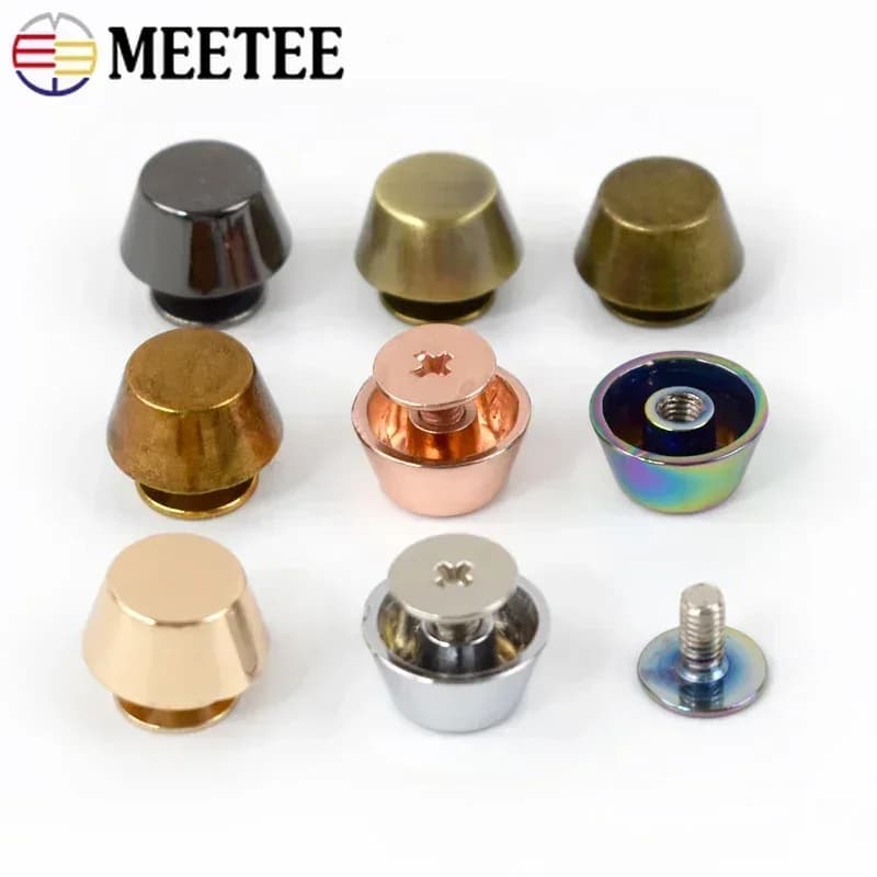 Meetee 10-50 pezzi fibbia per unghie in metallo per tracolla piedi inferiori chiodi a forma di secchio borchie piatte rivetti a vite artigianato in pelle fai da te