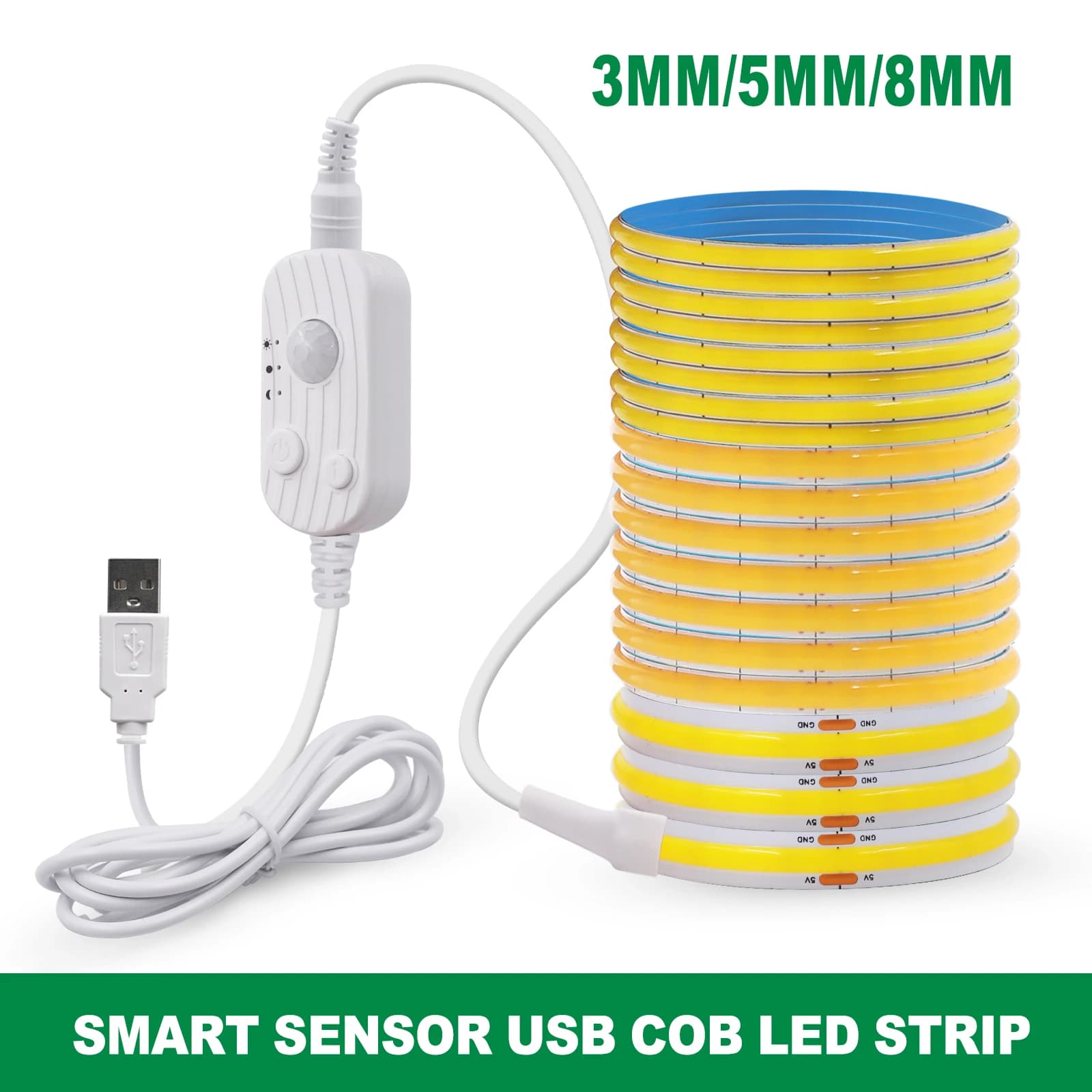 DC 5V USB Sensore di movimento LED Strip Light 3mm 5mm 8mm Luci COB flessibili 320LED Illuminazione lineare ad alta densità per l'arredamento della camera da letto