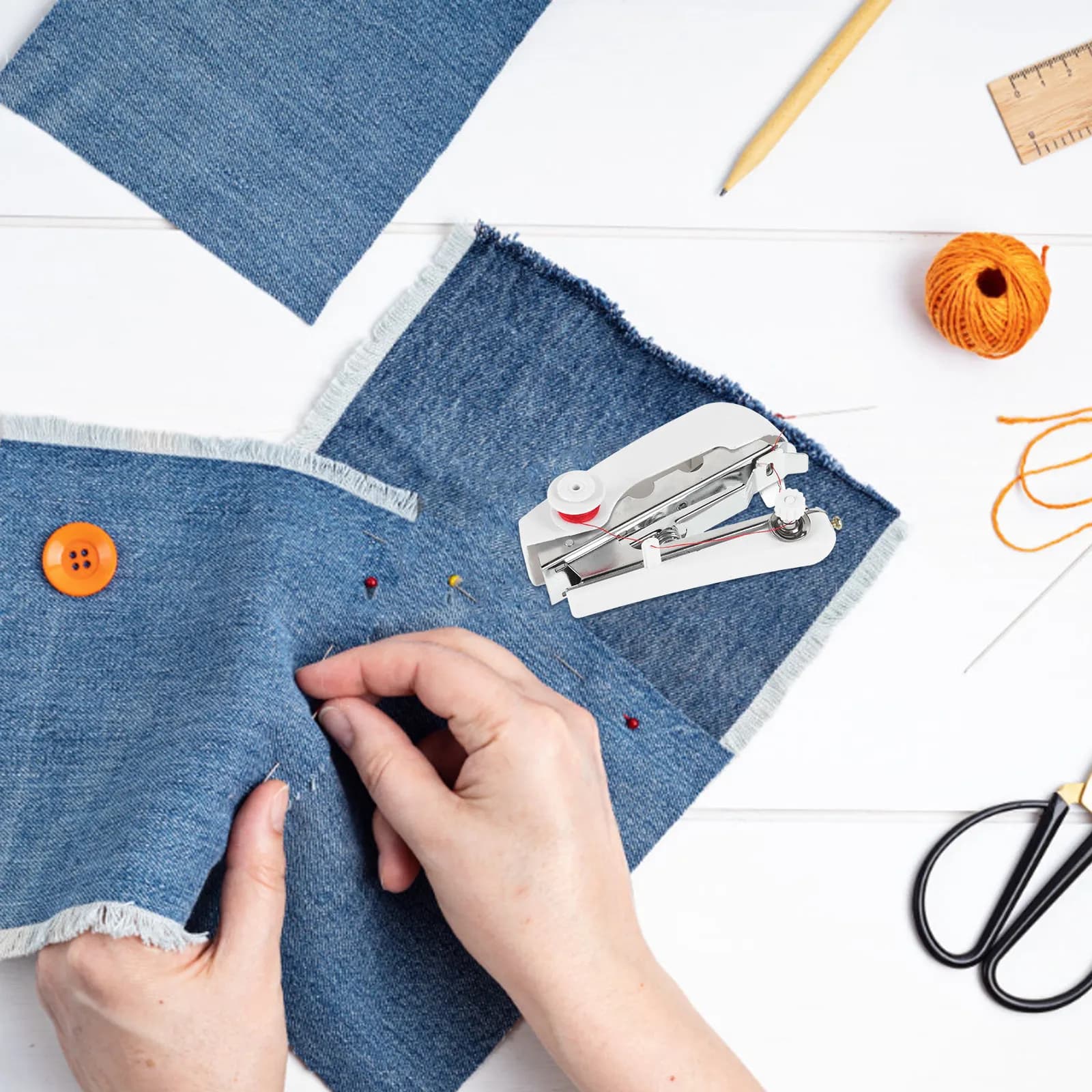 Portable Handheld Mini Sewing Machine Manual Quick Stitch Tool for Fabric Clothing Kids Wear Thin Curtains Under 0.5mm Thickness