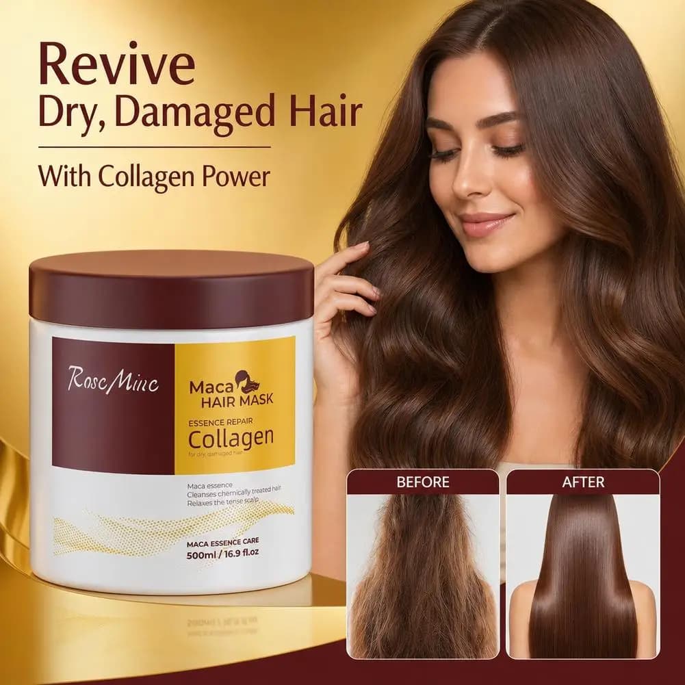 Collagen Hair Mask Maca Essence Deep Repair Treatment Cream For Dry Damaged Frizzy Hair Moisturizing Smoothing Care 500ml