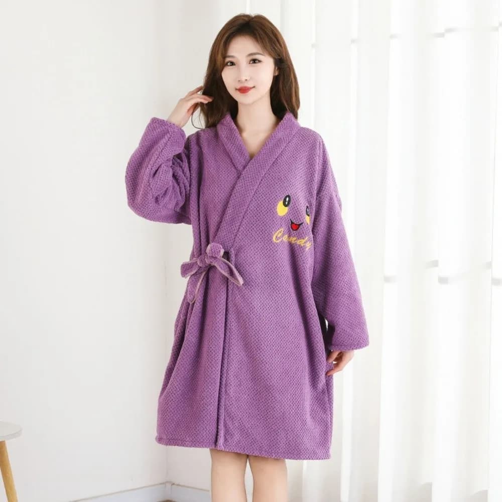 New Coral Velvet Bathrobe Skirt Soft Water Absorbent Shower Robe Thickened Quick Dry Kimono Robe