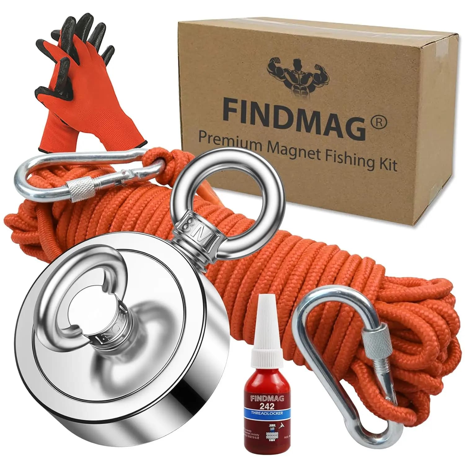 Kit di pesca magnetica con forza di trazione di 750 libbre, magnete a doppia faccia e corda per recuperare oggetti sott'acqua