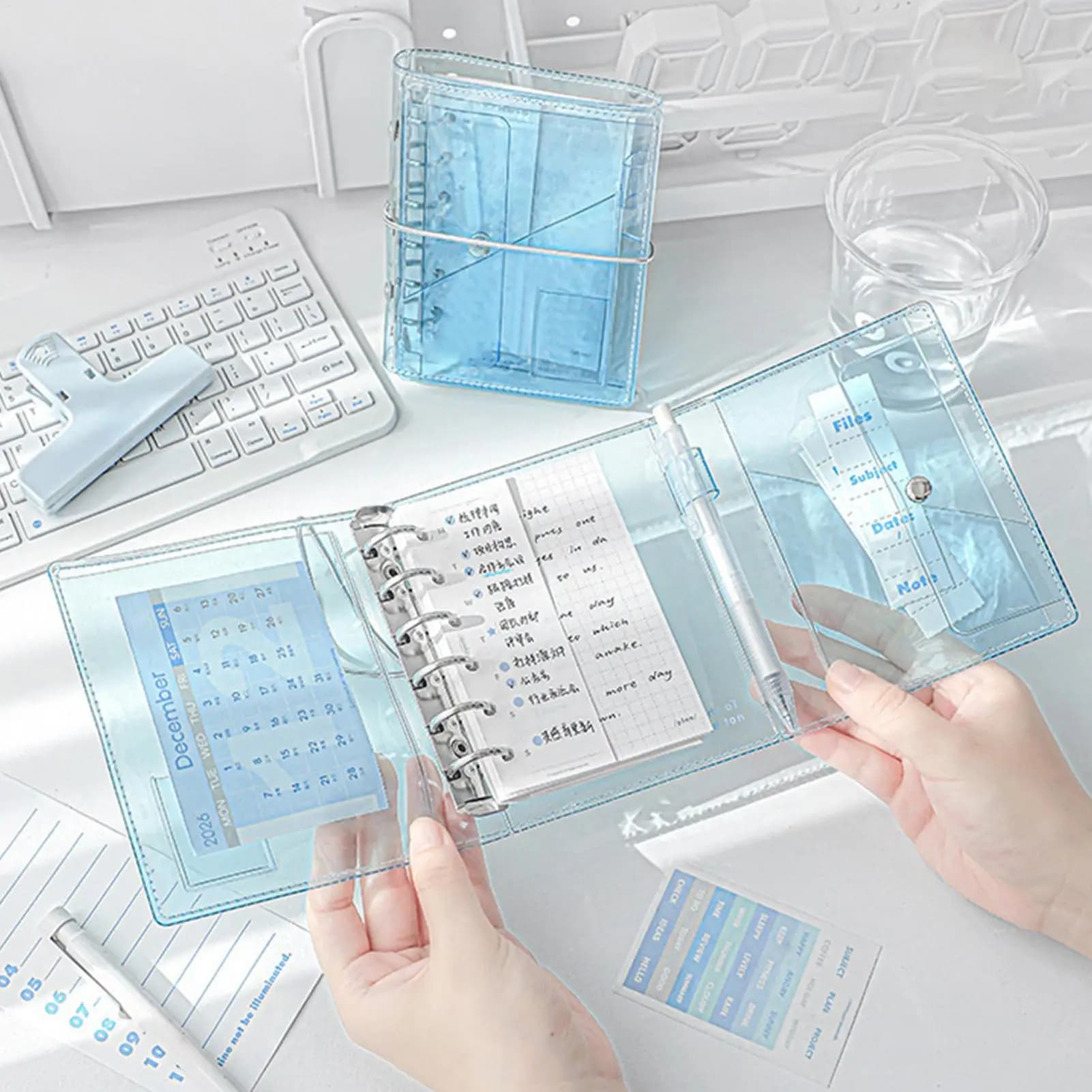 A7 Refillable Notebook Clear PVC Loose Leaf Notebook Tri-Fold Journal Aesthetic Pocket Notebook Planner for Kids Adults School