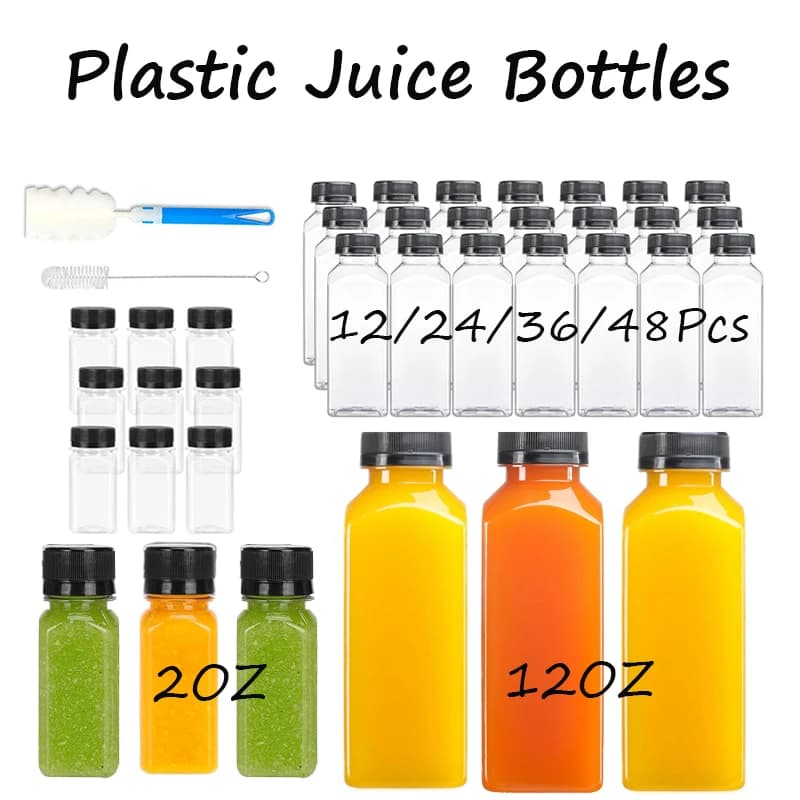 12-48 pezzi bottiglie di plastica con tappi bottiglie di succo riutilizzabili contenitori per frullato trasparenti per feste in casa picnic affari 2 oz/12 once