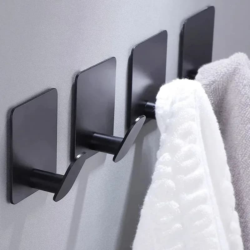 1pc/4pc Bathroom Clothes Hooks, Adhesive Wall Hooks, Stainless Steel Towel Racks, Bathroom Kitchen Hardware, Multi-Purpose Hooks