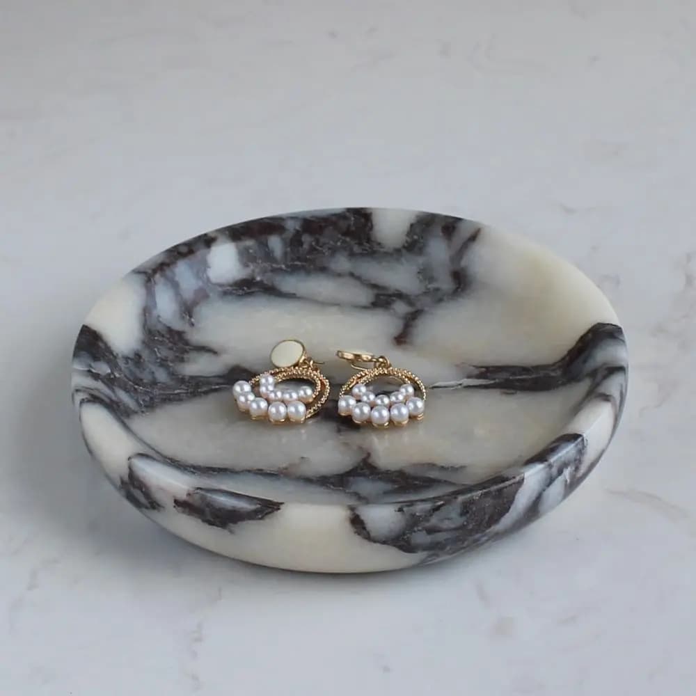 5.5 Calacatta Purple marble jewelry tray, elegant organizer for rings and earrings, ideal gift for women