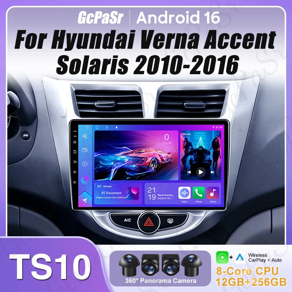 Android 16 Carplay For Hyundai Verna Accent Solaris 2010-2016 GPS Navigation Display DVD Car Monitor Video No 2din Car Radio 2k