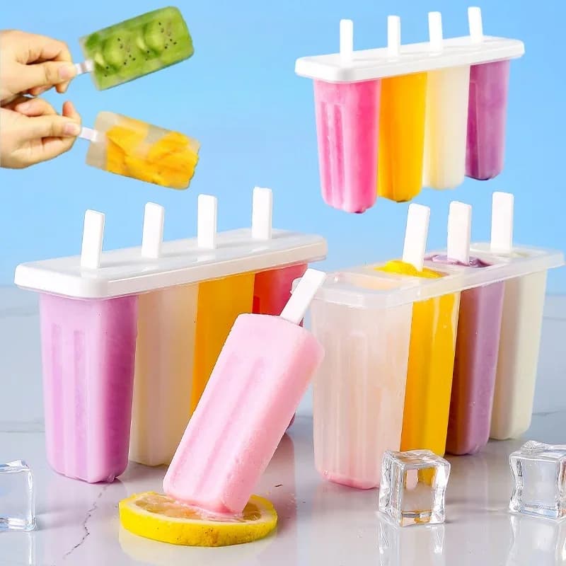 Stampo per gelato in plastica a 4 fori, stampo Magnum, stampo per ghiaccioli fai da te con succo di frutta, vassoio per cubetti di ghiaccio, stampo per ghiaccioli, accessori per la cottura