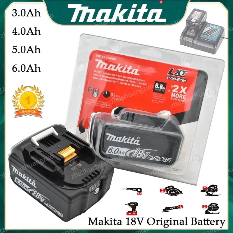 Batteria Originale Makita BL1860 18V 6Ah per Utensili Elettrici, Sostituzione Li-ion LXT BL1850 BL1840 per Avvitatore 18V con BMS TPCELL 18V