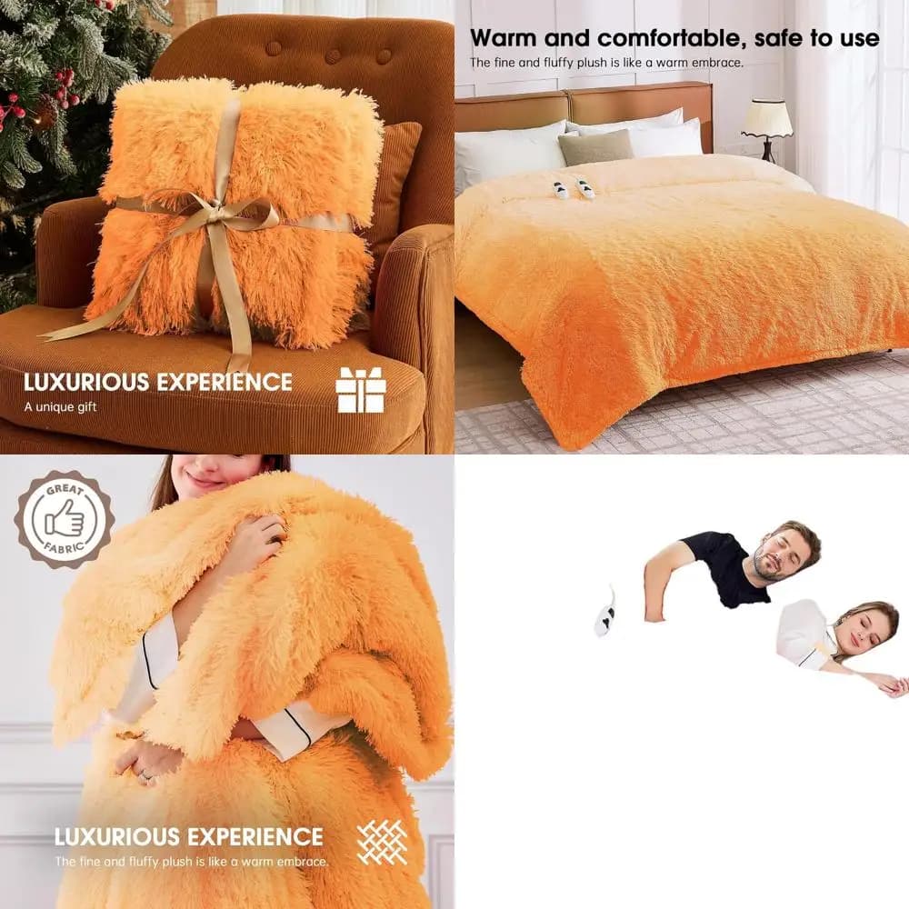 Coperta Elettrica in Finta Pelliccia Marrone Cacao Misura Queen con Doppi Controlli, 10 Livelli di Calore e 5 Impostazioni Timer