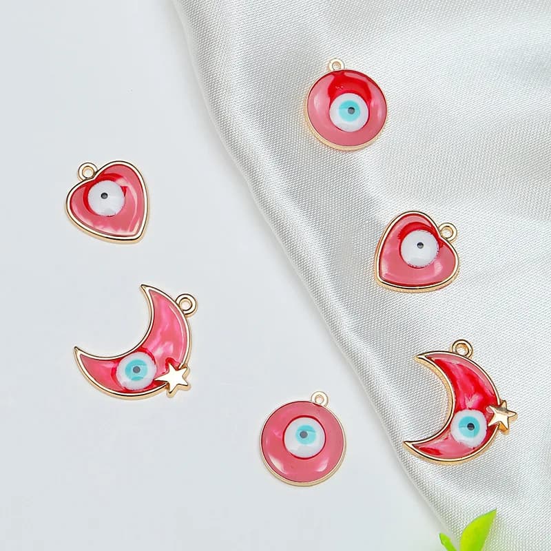 10 pendenti piccoli in lega di luna nuova, ciondoli multicolori con occhio del diavolo per la creazione di gioielli, orecchini, collane, accessori per gioielli