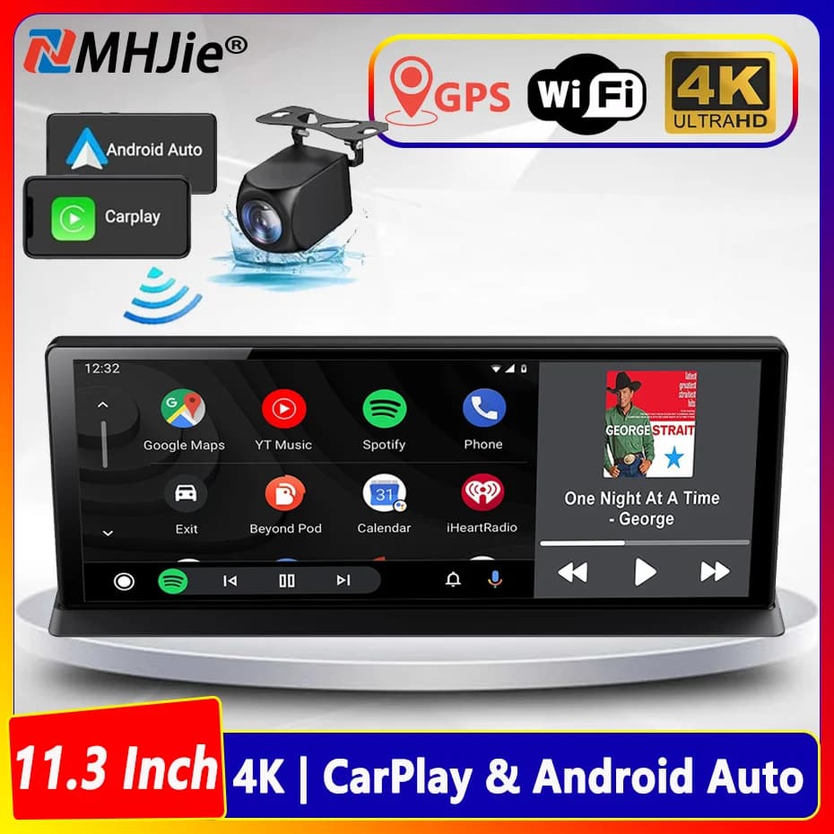 DVR per auto da 11,3 pollici 4K Dash Cam 5G Wifi Dual Lens Wireless Carplay e Android Auto Videoregistratore Monitor Navigazione GPS FM AUX