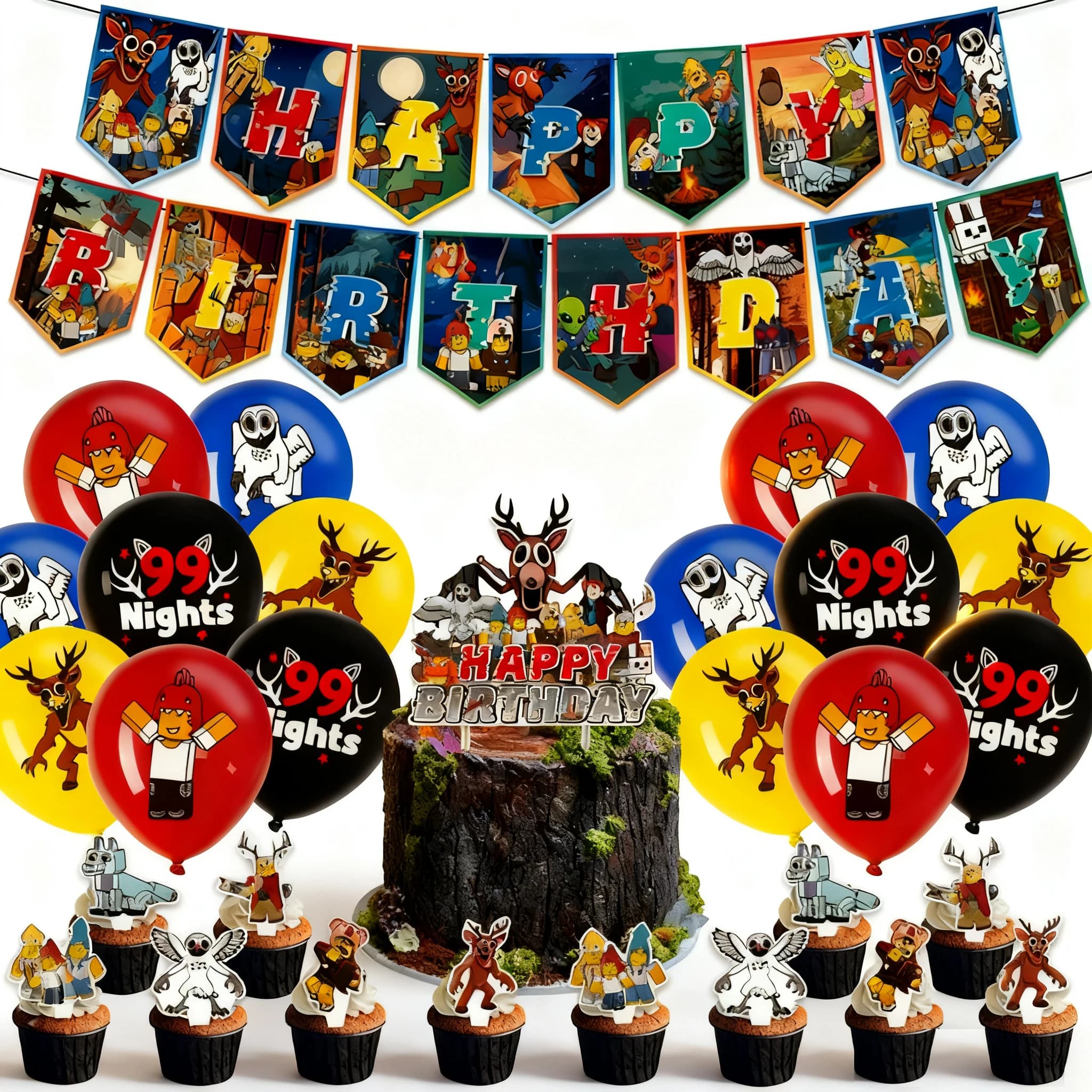 Roblox 99 nights in the forest theme Birthday party cake topper balloons Baby Shower for kids Birthday party Gift suppliers