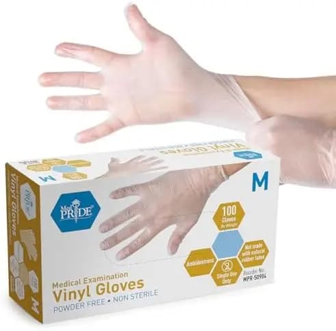 Guanti in Vinile MED PRIDE per Esami, Taglia Media, Confezione da 100 - Senza Lattice, Senza Polvere, Trasparenti, Monouso per Uso Medico e Alimentare