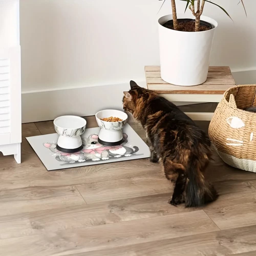 Tappetino Pratico per Alimentazione Gatti con Disegno Cartoon, Antiscivolo e ad Asciugatura Rapida, Tappetino per Ciotole di Cani, Tovaglietta in Terra Diatomacea per Animali Domestici, per Negozi di Animali
