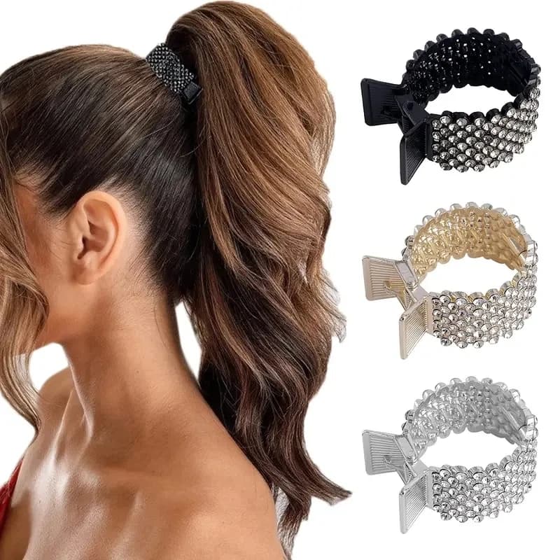 Fermagli per capelli piccoli da 1,77 pollici per coda di cavallo alta, fermagli per capelli con squalo con strass per capelli lunghi e spessi da donna