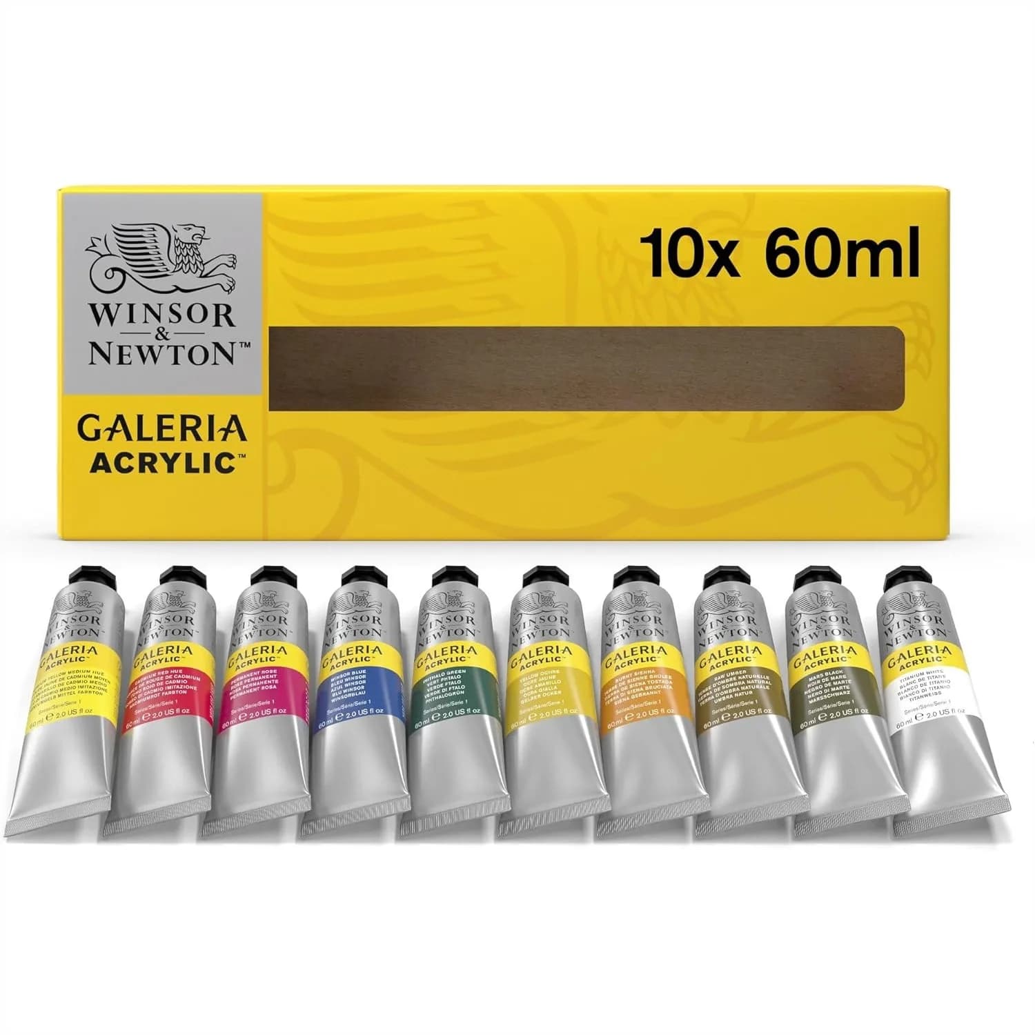Acrylic Paint Set 10 x 60ml Tubes for Canvas Paper Wood, Smooth Satin Finish, High Tinting Strength