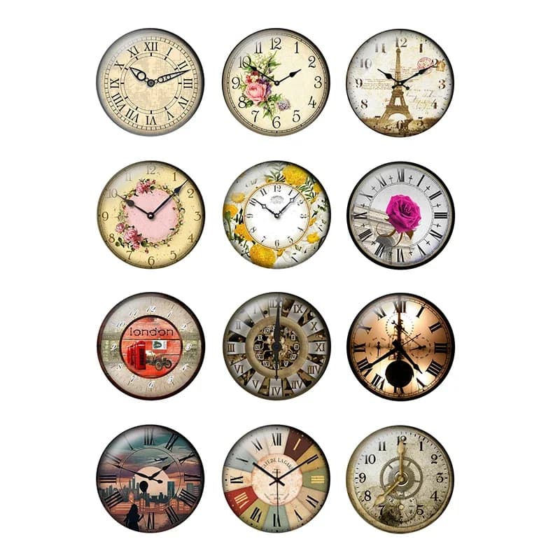 Orologio da tasca con orologio Vintage da 12 pezzi da 8 a 25mm con foto rotonda in vetro Cabochon Demo con retro piatto gioielli fai da te che fanno risultati all'ingrosso T007