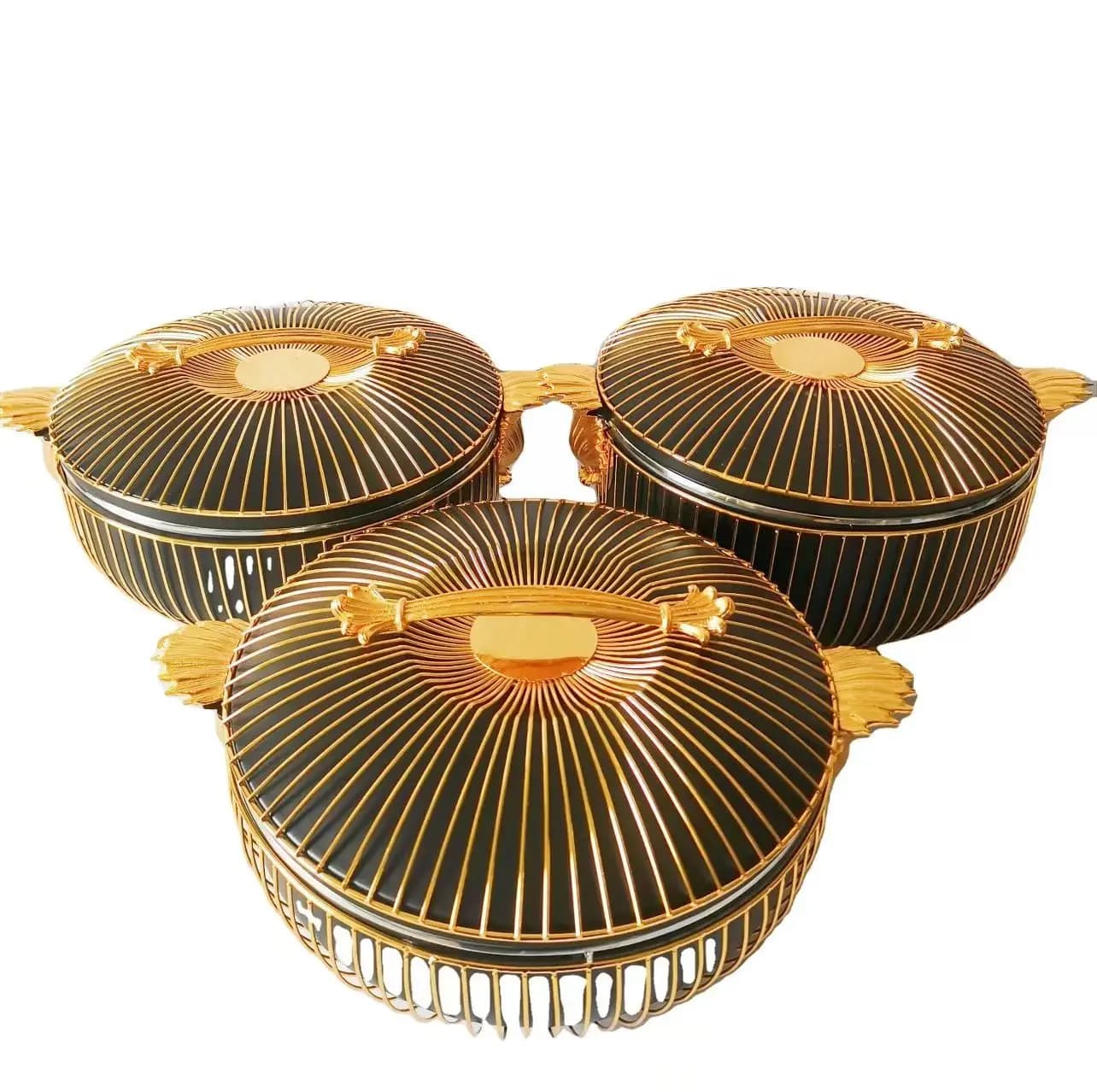 Set di stoviglie da cucina da 3,5 l + 4,5 l + 5,5 l Set di scaldavivande di lusso per Ramadan 3 contenitori per alimenti termici isolati in mussola rotonda
