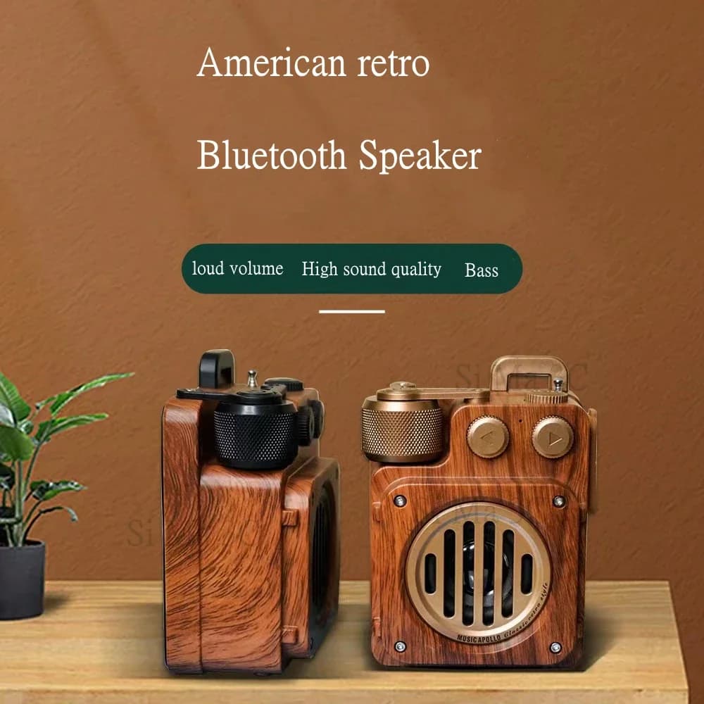 Portable MP3 Music Player, Wireless Bluetooth Speaker with FM Radio American Retro Outdoor High Volume Subwoofer USB/TF Card/AUX