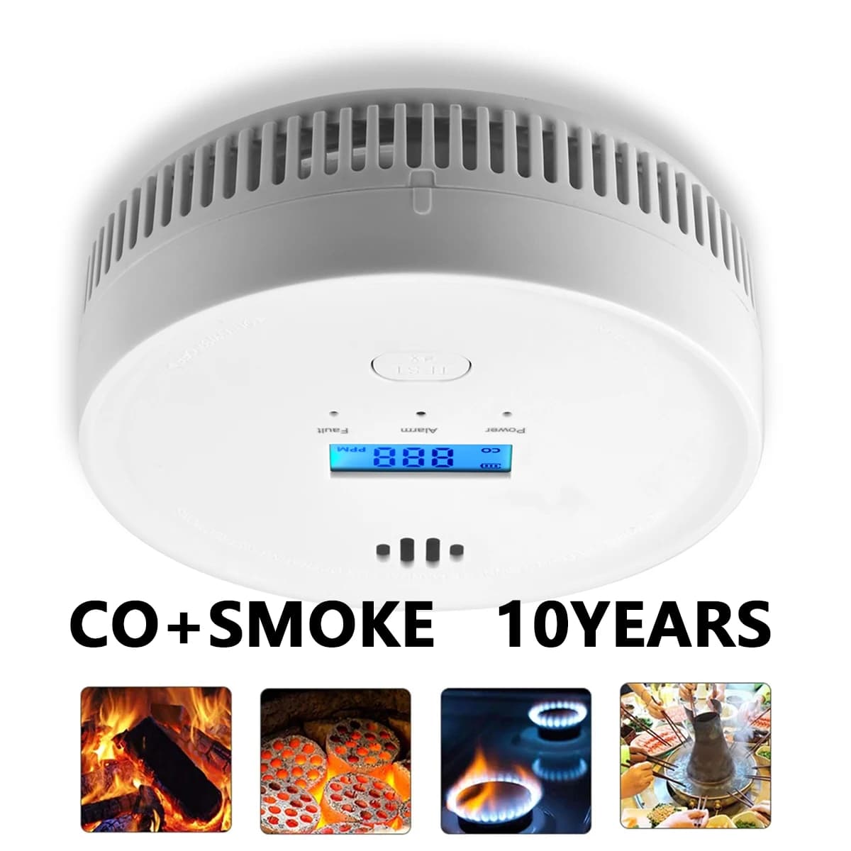 Rilevatore di fumo Sensore composito di monossido di carbonio SMARSECUR Batteria da 10 anni 2 in 1 Allarme fumo CO indipendente Protezione antincendio