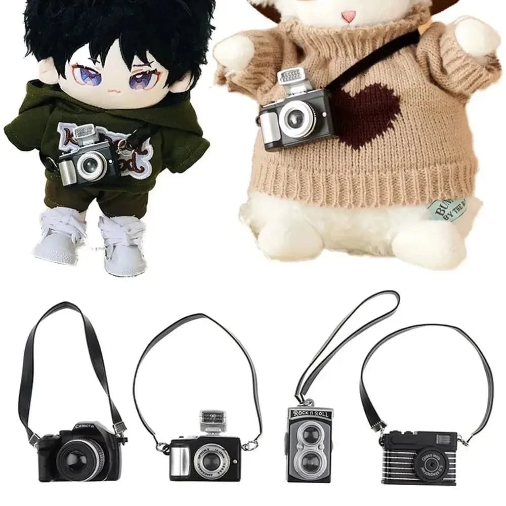 Otturatore e flash per fotocamera per bambole multicolori con cintura Mini fotocamera digitale Accessori per bambole per casa delle bambole Fotocamera per casa delle bambole
