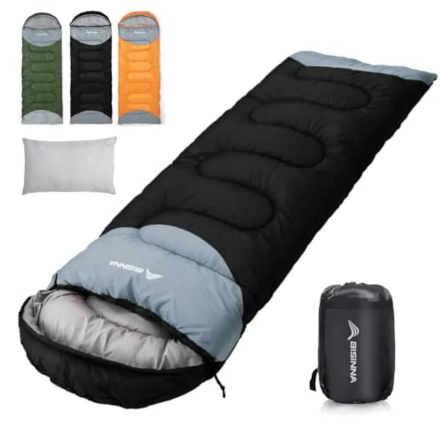 Sacco a pelo invernale per adulti, poliestere 480GSM, nero, ultra caldo con classificazione 0°C, con cuscino integrato e sacca di compressione
