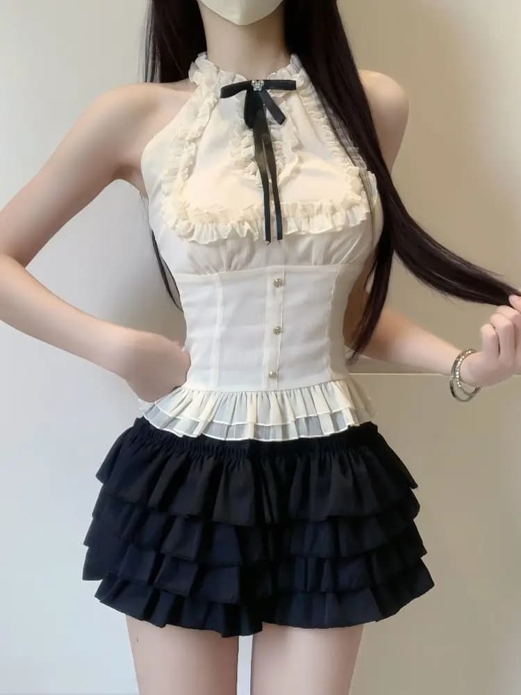 Sexy Hot Girl scava fuori slash neck set da 2 pezzi design da donna elegante dolce nuovo vestito moda femminile caldo torta nera gonna corta