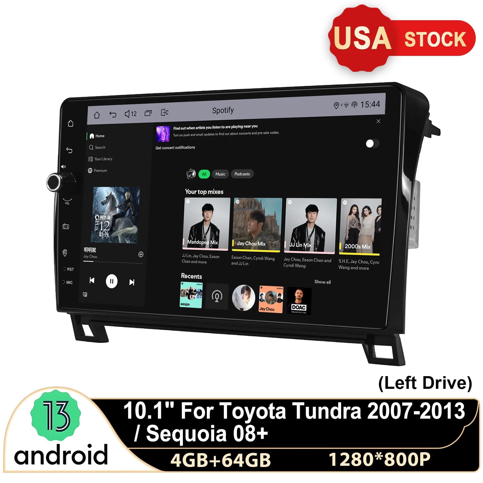 Radio stereo per auto Android 13 in stock negli Stati Uniti per Toyota Tundra e Sequoia 2007-2013 Carplay Bluetooth/USB/AUX | Plug & Pl